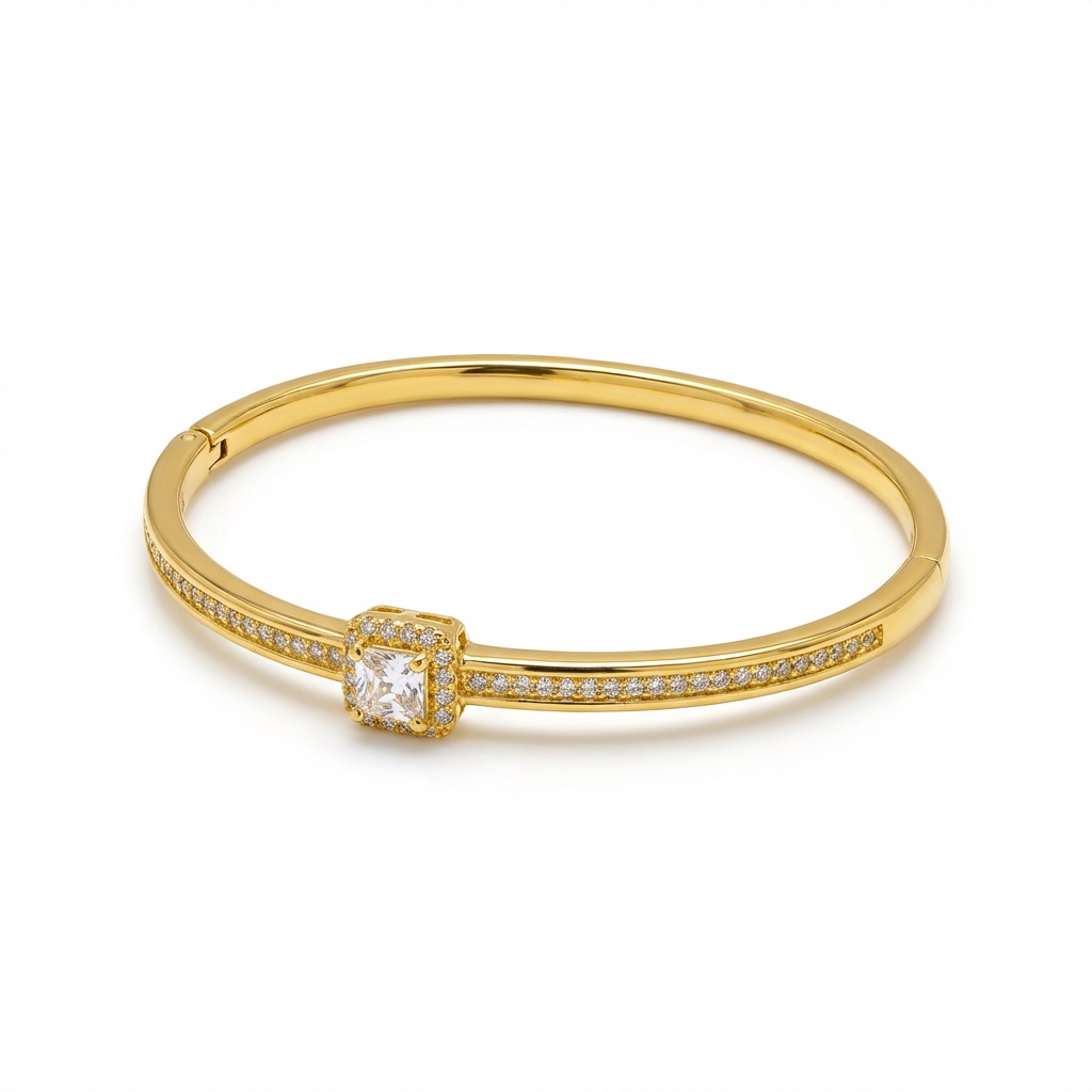 BRACELETE QUADRADO CRAVEJADO DOURADO