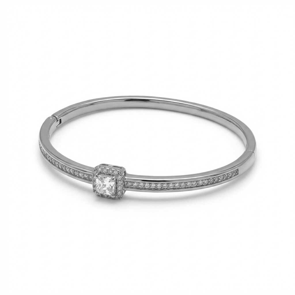 BRACELETE QUADRADO CRAVEJADO BRANCO