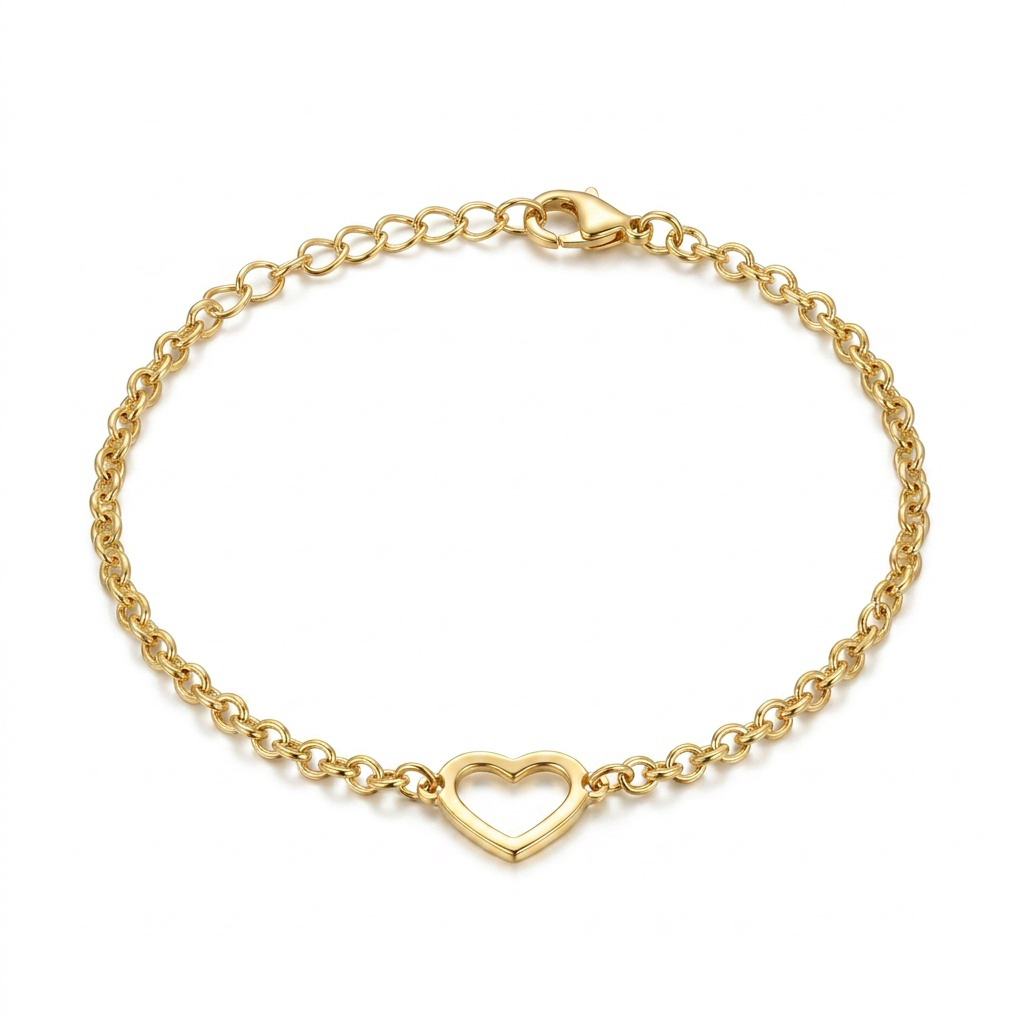PULSEIRA CORACAO VAZADO LISO DOURADO