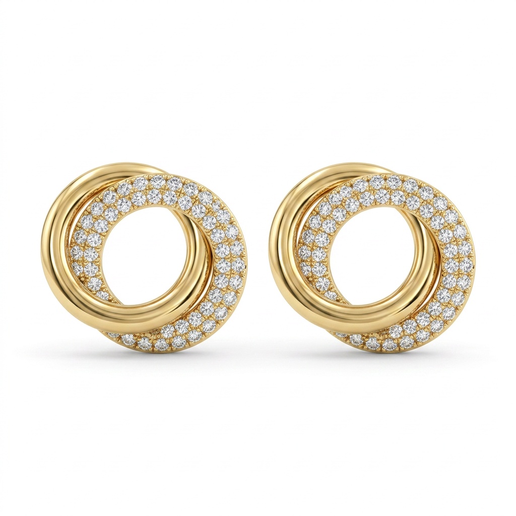 BRINCO CIRCULOS ENTRELACADO MICRO ZIRCONIA DOURADO