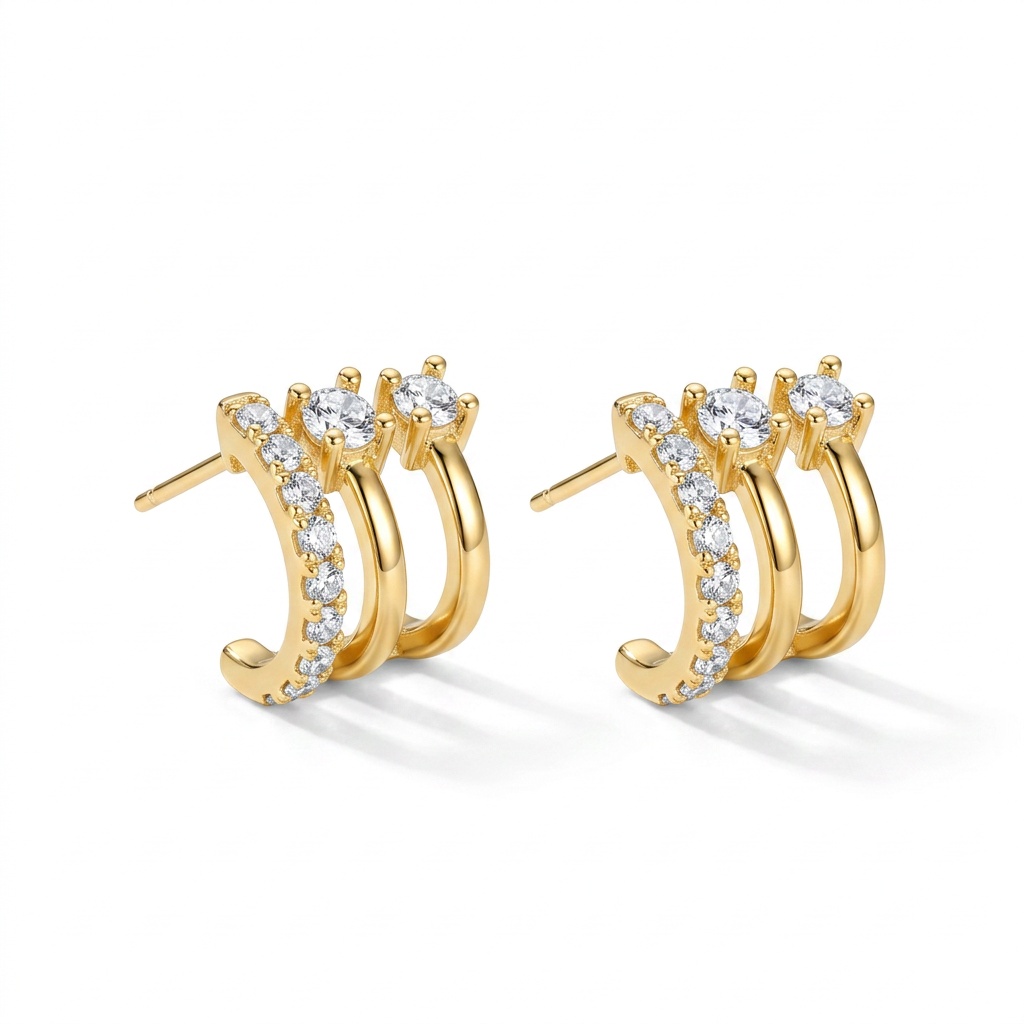 BRINCO EAR HOOK FILEIRAS CRAVEJADO DOURADO