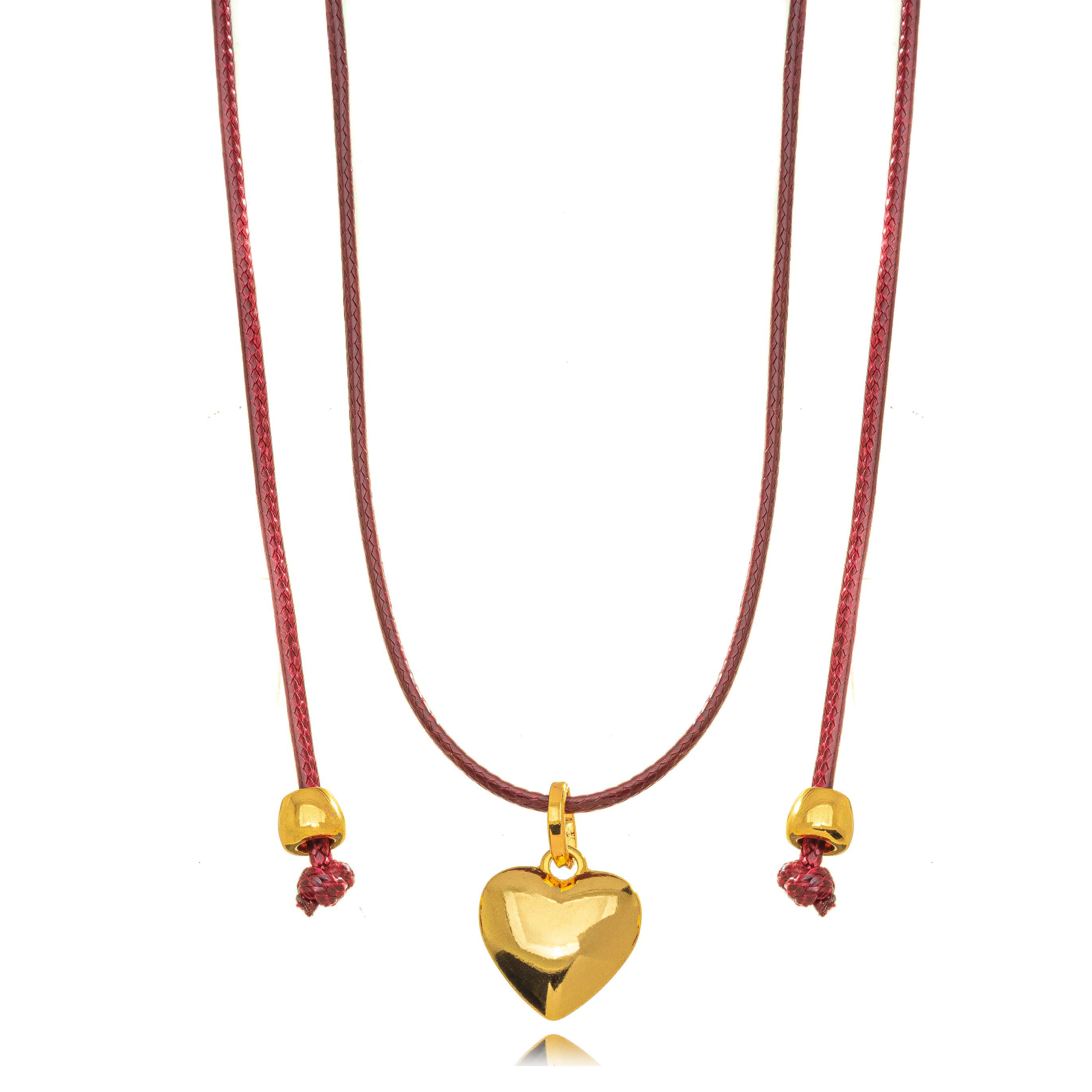COLAR CORACAO LISO DOURADO VERMELHO