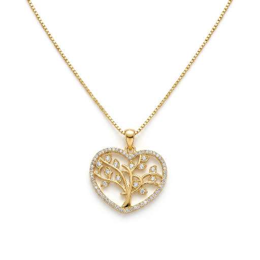 COLAR CORACAO ARVORE MICRO ZIRCONIA DOURADO