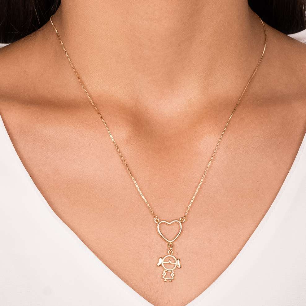 COLAR CORACAO VAZADO 1 MENINA DOURADO